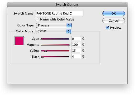.." from the submenu (or double-click the swatch to be edited in the Swatches palette) to display a dialog box. In this example, the setting procedure is described using InDesign CS5.
