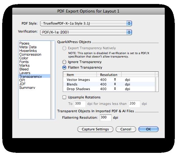 Running PDF/X Creating PDF/X-1a Files in QuarkXPress 7.0 / 8.0 65 V. Transparency [Flattening Resolution] Change the setting as appropriate according to the content of the imported data.