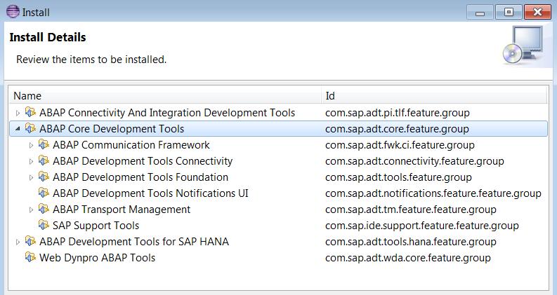 Figure 4: List of SAP feature groups to be installed f.