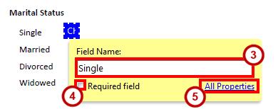3. Type a descriptive name for the field in the Field Name box (See Figure 24). 4. Click the Required field check box, if appropriate (See Figure 24). 5. Click the All Properties link (See Figure 24).