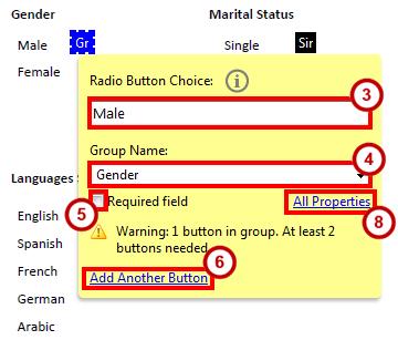 3. Type a descriptive name for the field in the Field Name box (See Figure 28). 4. Type a descriptive Group Name (All buttons with the same Group Name will be part of the same group ) (See Figure 28).