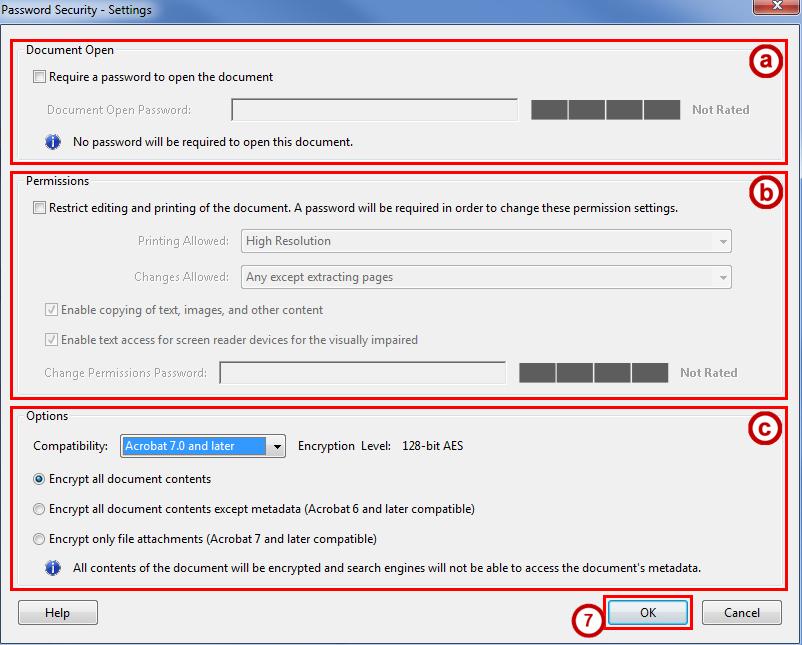 6. In the Password Security - Settings window, select your security settings (See Figure 68). a.