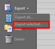 3. Click Export Selected. Figure 93 - Export Selected 4. In the Select Folder To Save dialog box, specify a name, location, and file format (CSV or XML). 5. Click Save. 6.
