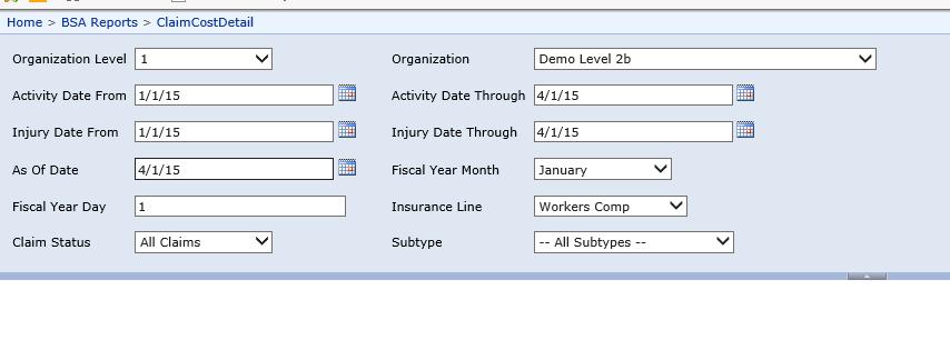 Running Reports (Continued) Fill in the report parameters Organization level relates to your company s