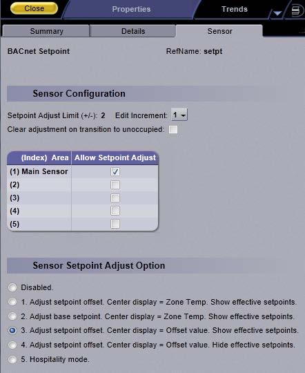 Setpoints for ZS and wireless sensors To configure setpoint properties for ZS or wireless sensors, CTRL+click anywhere on the Zone Setpoints: graph at the top of the
