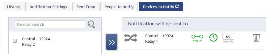 Devices to Notify If you have a Monnit Control or Notifier A/V device on your network, you will also see a Devices to Notify tab.