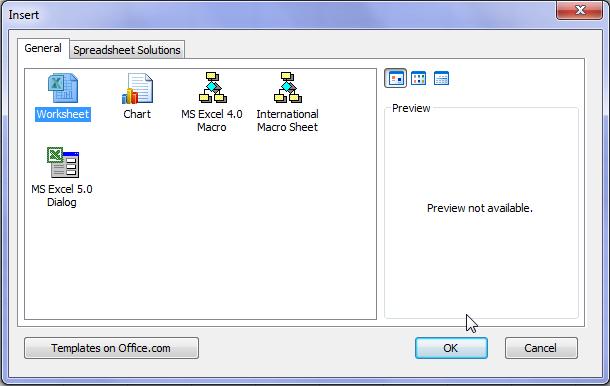 A new worksheet (probably titled Sheet4) will be added to the workbook. 4) Right click on any sheet tab and select Insert. An Insert Dialog will appear.