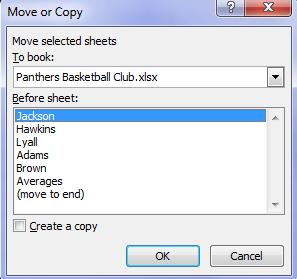 Exercise 5. Moving and Copying Sheets You can copy existing sheets or change their order in a couple of ways. 1) Right click on a sheet tab and then select Move or Copy.