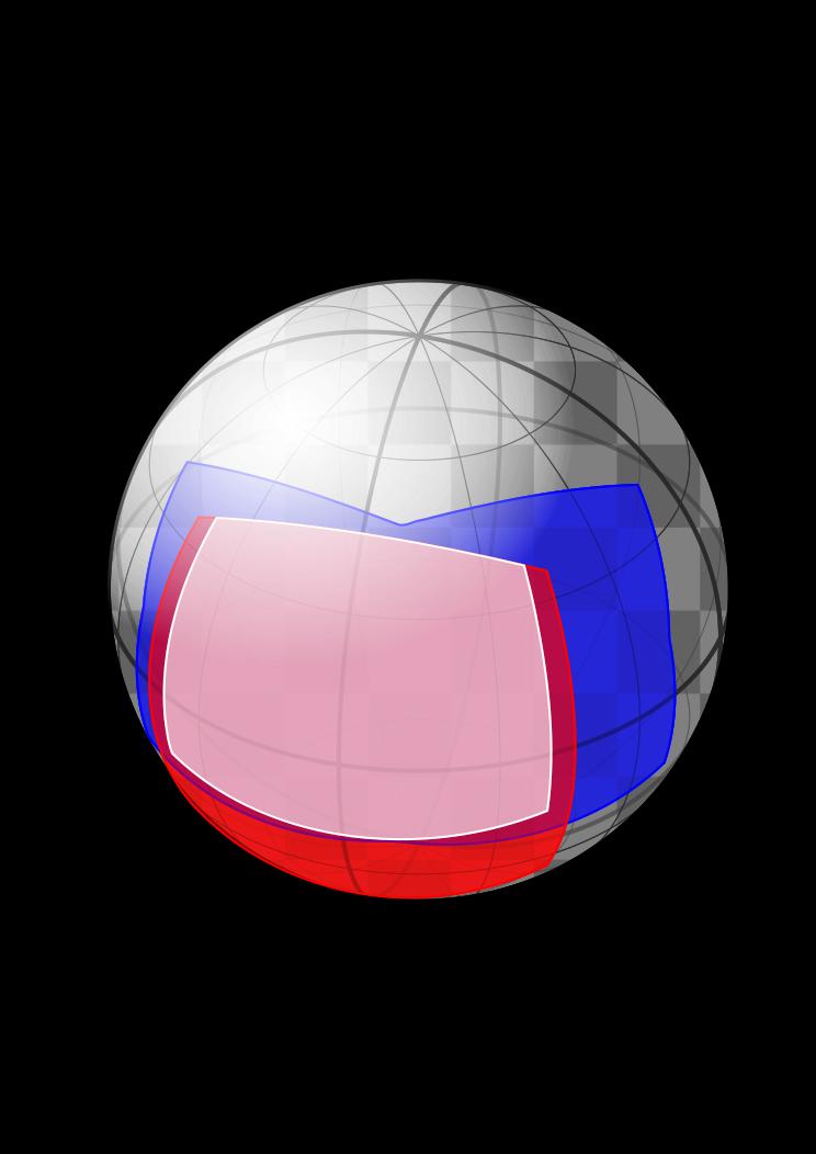 Figure 2: A visualization of the sphere by Bruno Postle taken from the mailing list showing outlines of images without image textures, and showing the panorama canvas outline and the crop outline 3.1.