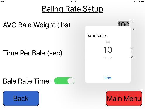 The information will be saved until updated. Use the same procedure for adjusting bale length and time per bale. 4.
