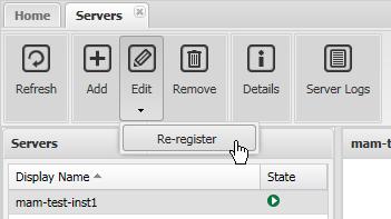 Recovery after Failure of the MCC Server To re-register MAM servers in MAM Control Center: If the DNS name of the replacement server has changed,