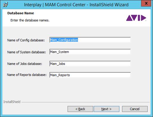 Installing MAM Control Center Database server: Host name of the server that is running Microsoft SQL Server.