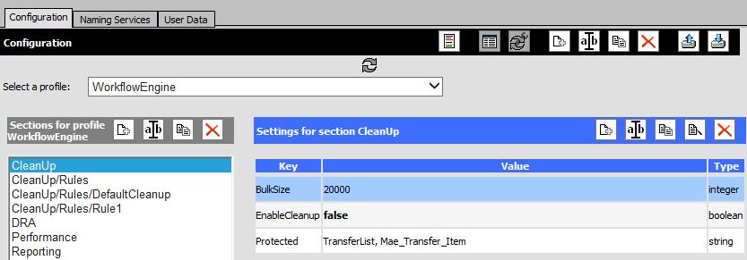 Configuring Cleanup Rules for Workflows and Processes 2. Open System Administrator. 3. Select the profile WorkflowEngine. 4.