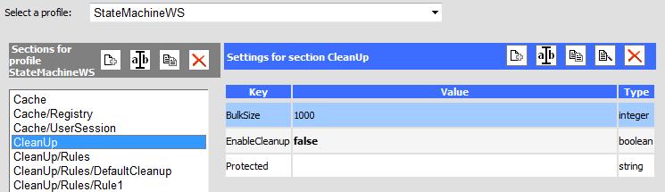Configuring Cleanup Rules for Workflows and Processes 8. Configure cleanup rules for processes: a. Select the profile StateMachineWS. b. Select the section CleanUp and repeat step 4 (above).