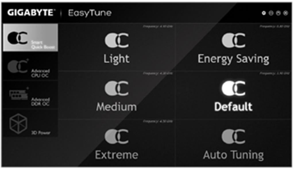 EasyTune Smart Quick Boost provides users with different levels of CPU frequencies to choose to