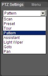 Click PTZ set button, the interface is shown as in Figure 1-12.Here you can select scan, preset, tour pattern, assistant function and etc.