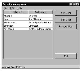 The GEM Security Management contains functions to administrate users and passwords, which is stored in cryptic form in the database.