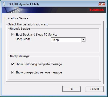 dynadock Setting Message Notify Service (Sample Image) Notify message service screen Check Show undocking complete message box: If you click Eject Dock or Eject Dock