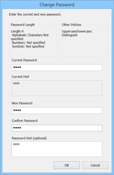 3 Enter the current and new password, then click [OK].