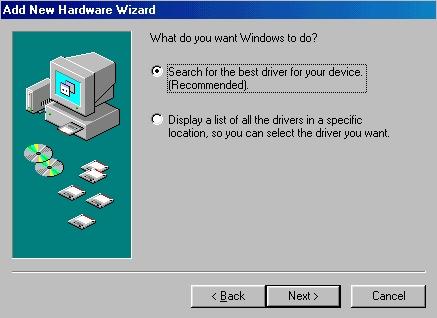 diskette into Driver A and select Search for the best driver for your device