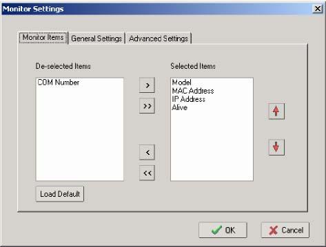 Network Enabler Administrator Monitor Items In the Monitor Items tab, you