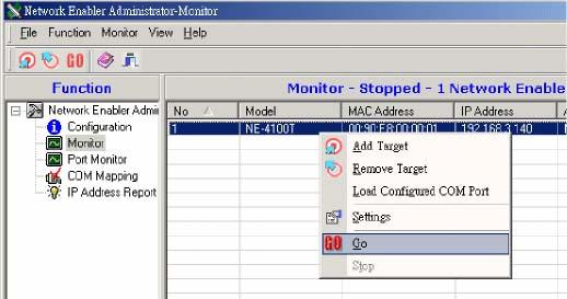 Go and Stop Go and Stop are used to activate and deactivate monitoring of the modules in the module list.