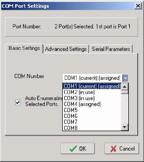 Make sure that Auto Enumerating COM Number for Selected Ports is checked when using
