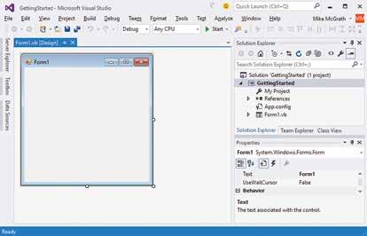cont d Solution Explorer Properties window Form Designer The Form Designer is where you can create visual interfaces for your applications, and the Properties window contains