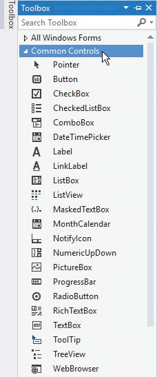 Adding a visual control The Toolbox in the Visual Studio IDE contains a wide range of visual controls which are the building blocks of your applications.