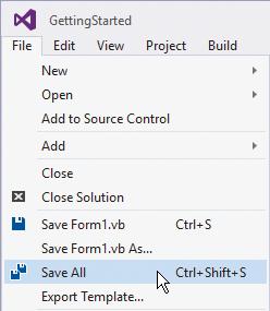 20 Getting started You can click File, Close Solution on the menu bar to close an open project a dialog will prompt you to save any changes before closing.