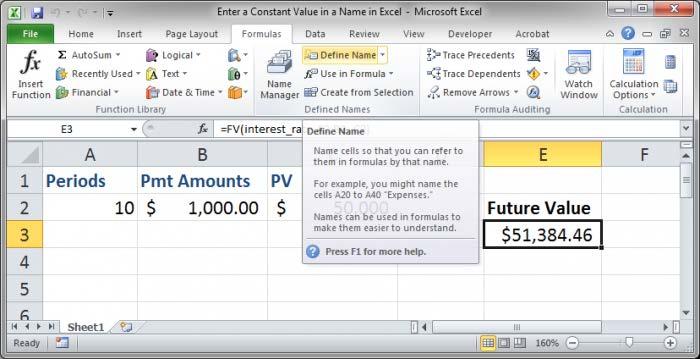 Enter a Constant Value in a Defined Name in Excel - Text, Numbers, Formulas, Etc.