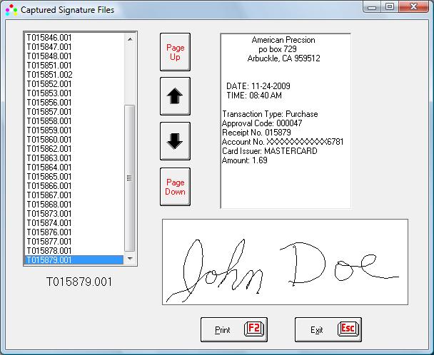 Select the transaction number and select Print. These signature files are stored in the \RegitPOS\Sigfiles folder.