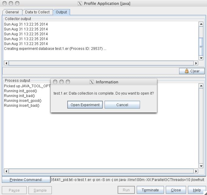 Using Performance Analyzer to Examine the jlowfruit Data 6. Click Open Experiment in the dialog box. The experiment opens. The next section shows how to examine the data.