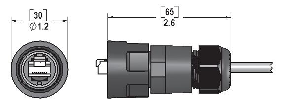 Etherlink V1 Field Wireable Male Plug Etherlink V1 Field Wireable Male Plug Front View Side View E45V1-MP-FW Body: