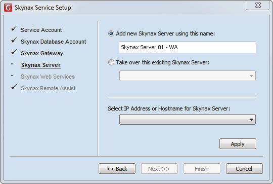 b Select an IP address (recommended) or host name to access the Server.