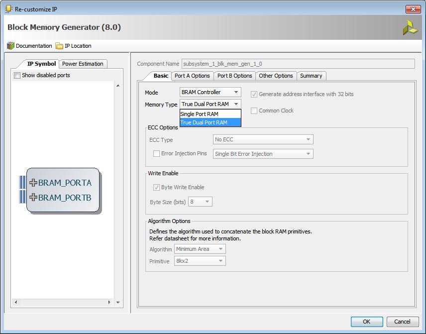 Step 4: Customize IP Step 4: Customize IP 1. Double click on the Block Memory Generator IP to customize it. The Re-customize IP dialog box opens as shown in Figure 19.