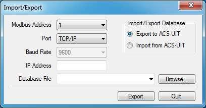 Section 6 Importing and Exporting Databases The main function of this tool is to transmit and receive databases to and from an ACS-UIT2, allowing for easy creation and management of a commercial