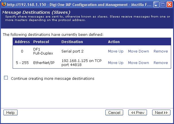 The next step is to tell the IAP where the MW100 is located and how to talk to it. Select Send messages to network device at Hostname IP Address of MW100.