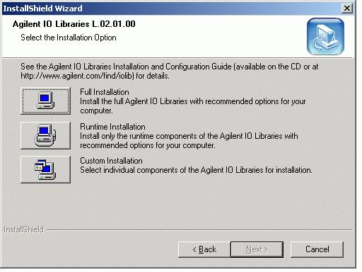 Configuring the Agilent 82350 GPIB Interface Drivers under Windows XP Professional 5 Choose installation option Full Installation, for an installation of both the SICL libraries and VISA components.