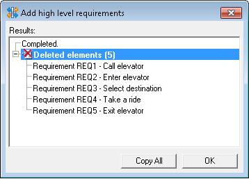 High Level Requirements Addition 6. In the Rhapsody model, a new tree is created in the folder you have selected in the Add high level requirements dialog box.