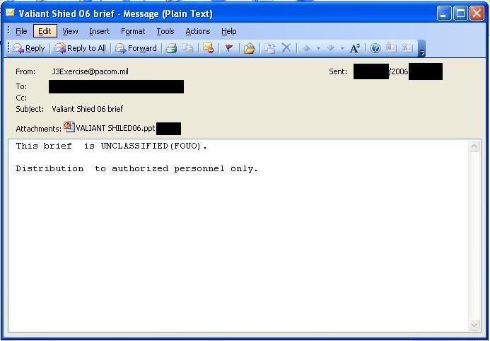 //FOUO Recognition (Example 2) Sanitized example of a message with an attachment that contained malware.