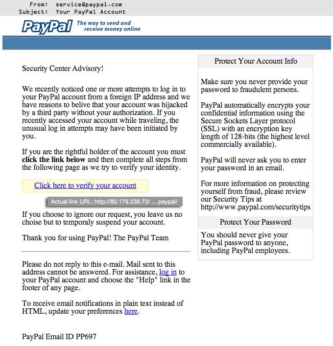 Common Examples of Phishing Phishing is not anything new and many of you may have seen examples in emails from your personal / at-home email accounts.