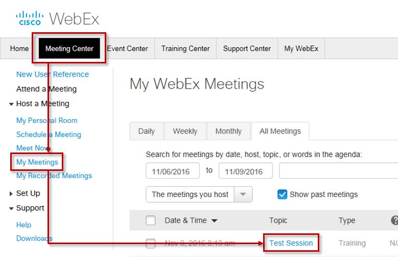 2. Locate the meeting you want to update and click on the meeting