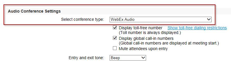 On the Edit Scheduled Training Session page that appears scroll down to the Audio Conference Settings