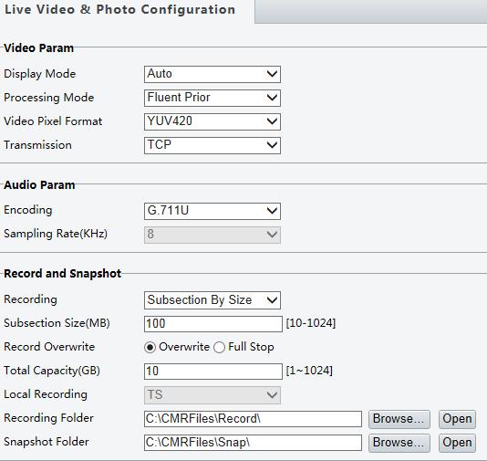 2. Modify the settings as required. The following table describes some major parameters.