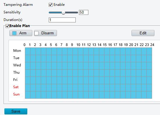 5. Set the alarm parameters. 6. Set actions to be triggered by a line detection alarm and the plan.