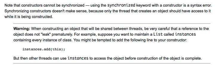 Java Constructors cannot be synchronized http://docs.oracle.