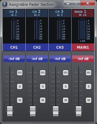 M-5000 RCS Operations Assignable Fader Section Window To display the Assignable Fader Section window, go to the Window menu and click Assignable Fader Section.