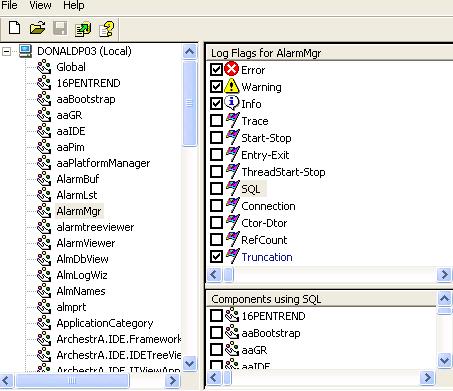 18 Chapter 2 Using the ArchestrA Log Flag Editor Enabling Log Flags for a Single Component This section describes how to set log flags for a single ArchestrA component.