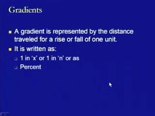 (Refer Slide Time: 39:31) Further, a gradient is represented by a distance traveled for a rise or fall of 1 unit. This is the way how the gradients are defined.